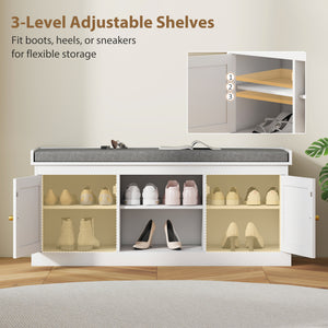 Shoe bench with padded cushion, white