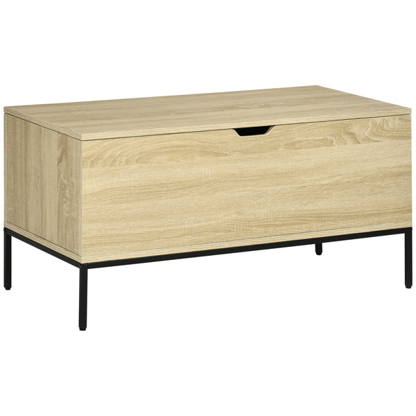 Lift-up storage bench with safety hinges and steel legs, natural