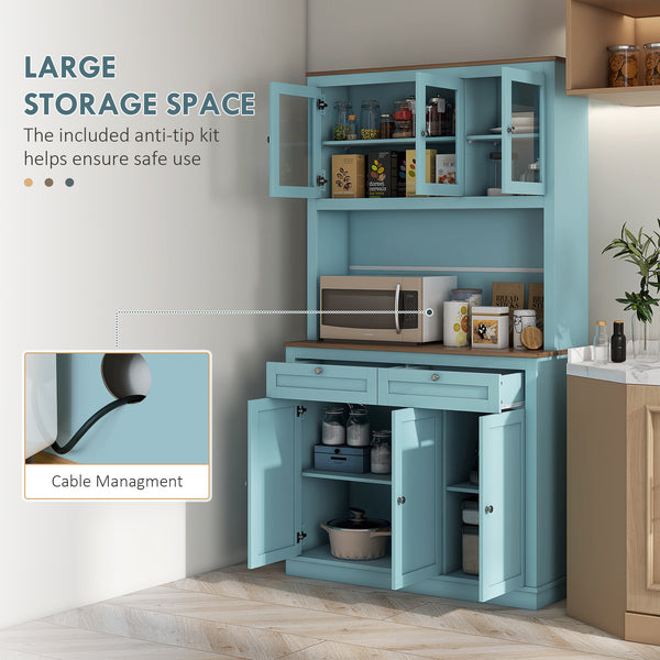 Pantry with microwave space and glass doors, blue