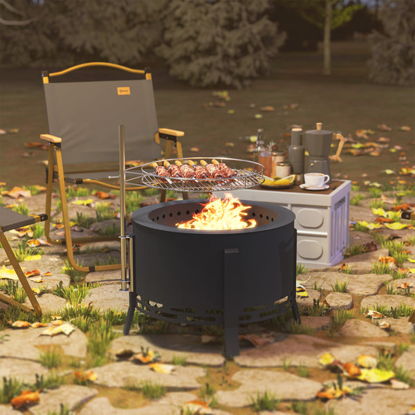 Wood-burning fireplace with grate, ash catcher and poker, black