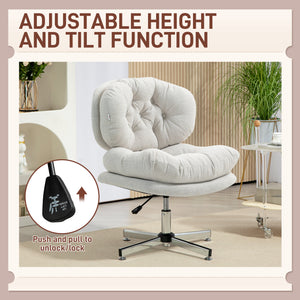 Office chair without armrests, with a wide, padded seat and adjustable height, cream white