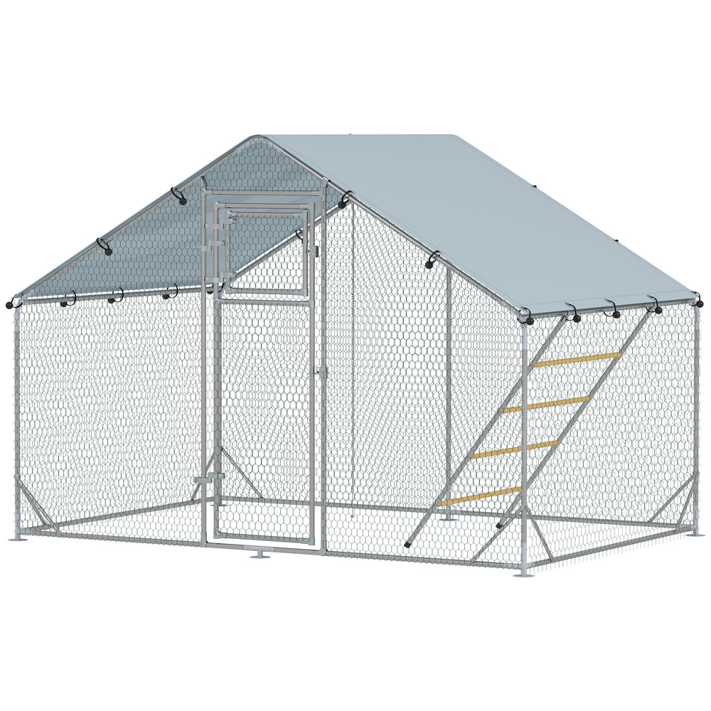 Large metal chicken coop with waterproof and UV-resistant cover