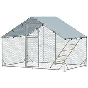 Large metal chicken coop with waterproof and UV-resistant cover