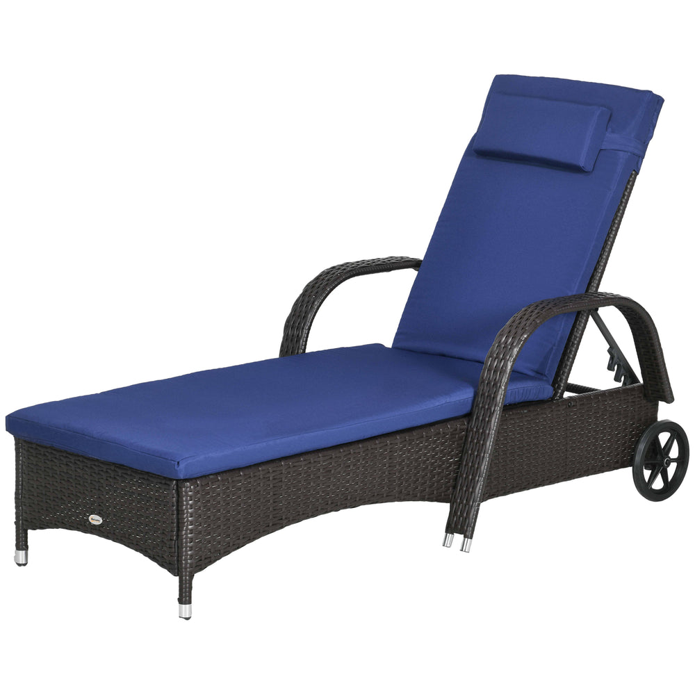 Chaise longue with headrest and 5-position adjustable backrest, navy blue