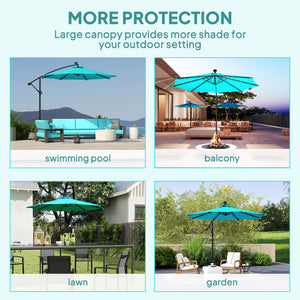 10-foot cantilever parasol with solar light and adjustable angle, turquoise