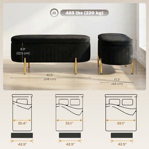 Upholstered bench with thick padding and metal legs, black