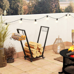 79cm Heavy Duty Log Rack with Swivel Casters Black