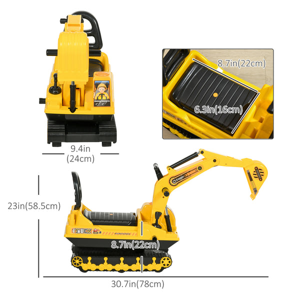 Self-propelled excavator with backhoe and under-seat storage