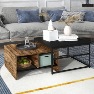 Set of 2 square coffee tables, brown