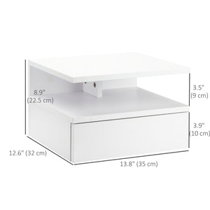 Set of 2 floating bedside tables with drawer and shelf, white