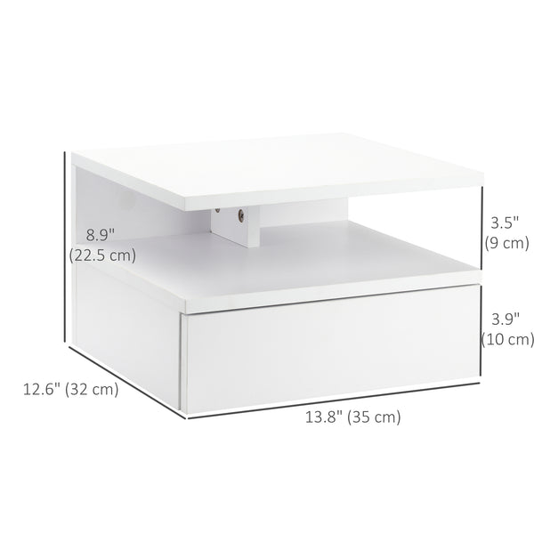 Set of 2 floating bedside tables with drawer and shelf, white