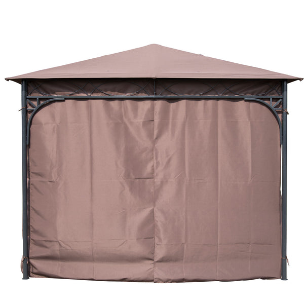10x10ft Steel Garden Gazebo Patio Canopy Outdoor Event Party Tent Backyard Sun Shelter with Curtain Coffee