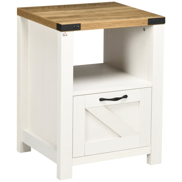 Farmhouse style side table with storage, white