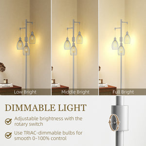 Industrial floor lamp with 3 hanging lampshades, silver