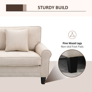 Modern 3-seater sofa in corduroy fabric, pine legs and rolled armrests, beige