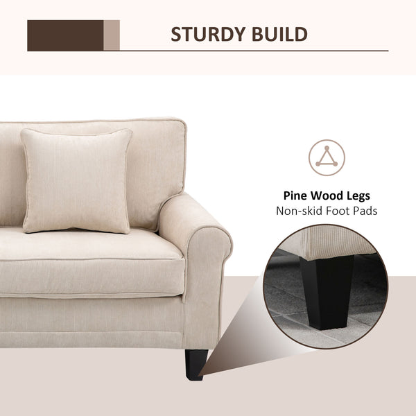 Modern 3-seater sofa in corduroy fabric, pine legs and rolled armrests, beige