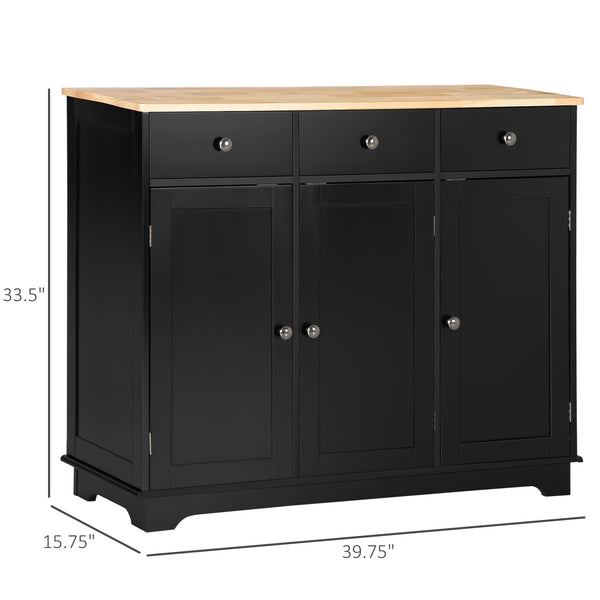 Modern buffet with cupboards, drawers and adjustable shelves for living room, black
