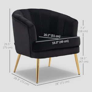 Modern fabric accent chair with gold metal legs, black