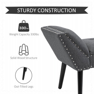 Modern Upholstered Bench with Armrests and Nailhead Trim, Grey