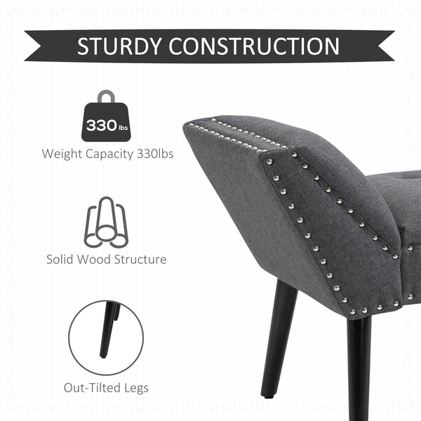 Modern Upholstered Bench with Armrests and Nailhead Trim, Grey