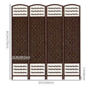 4-panel folding partition wall made of corrugated fiber, brown