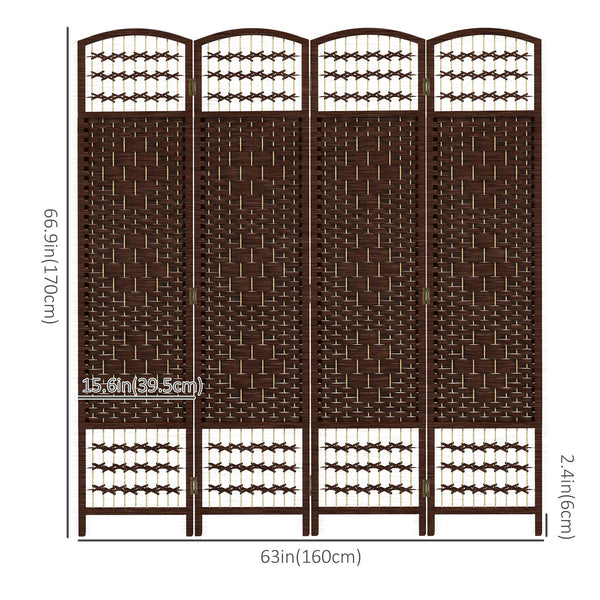 4-panel folding partition wall made of corrugated fiber, brown