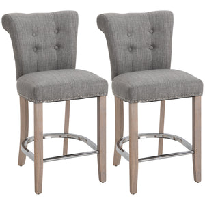 Set of 2 padded bar stools with tufted backrest, grey
