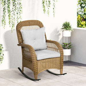Rattan rocking chair with cushion, light grey