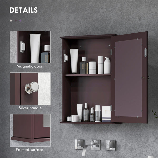 Wall-mounted medicine cabinet with door and shelves, dark brown