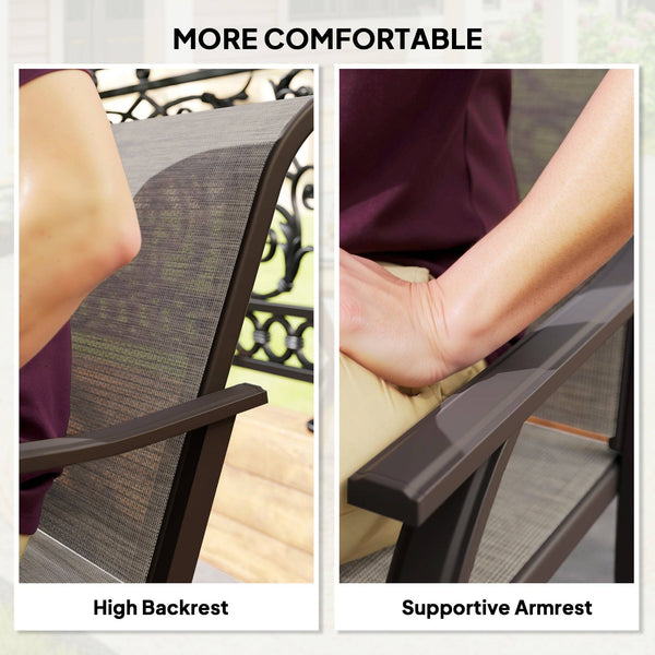 Set of 2 Patio Chairs with Armrests and High Back, Brown