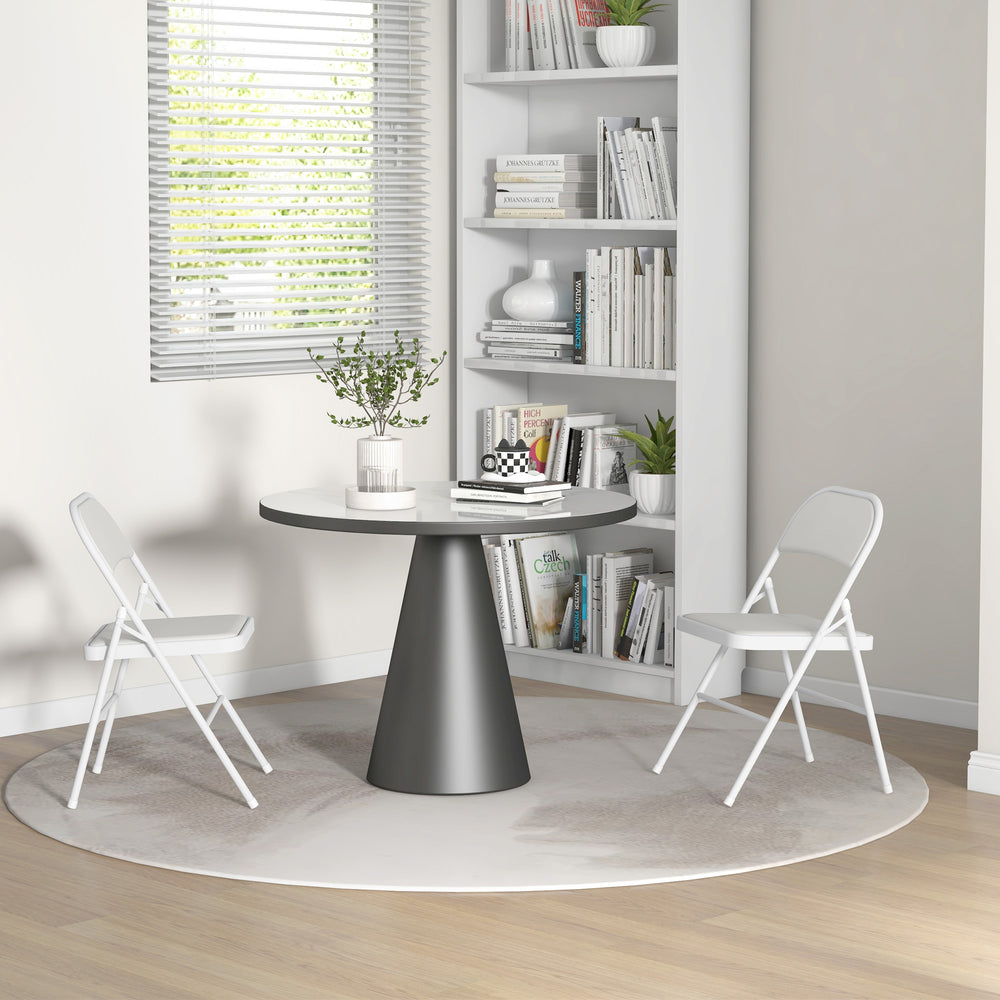 Set of 2 folding metal chairs with faux leather upholstery, white