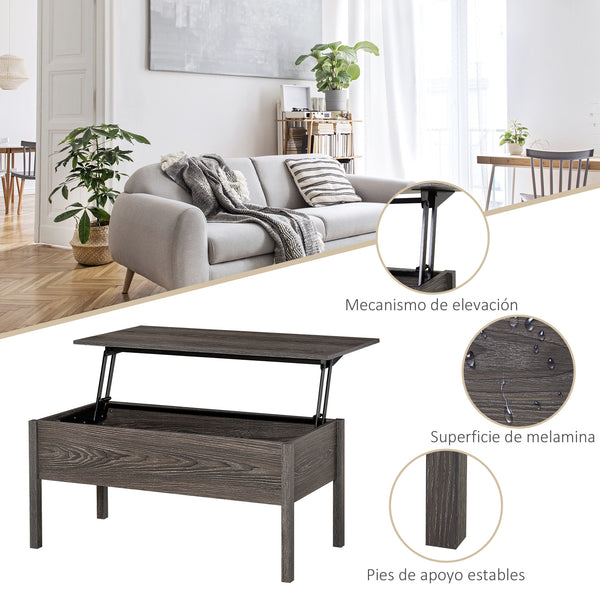 Modern coffee table with lift-top and hidden storage compartment, gray