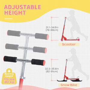 Convertible scooter with wheels and blades, red