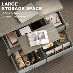 Lift-top extendable coffee table with power outlets, USB ports, and 5 storage compartments – Dark gray