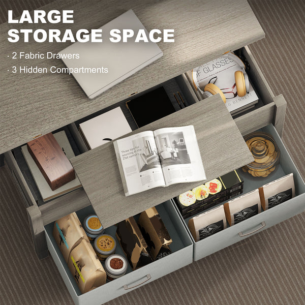 Lift-top extendable coffee table with power outlets, USB ports, and 5 storage compartments – Dark gray