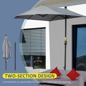 6-foot parasol with double-sided canopy, crank and base, grey