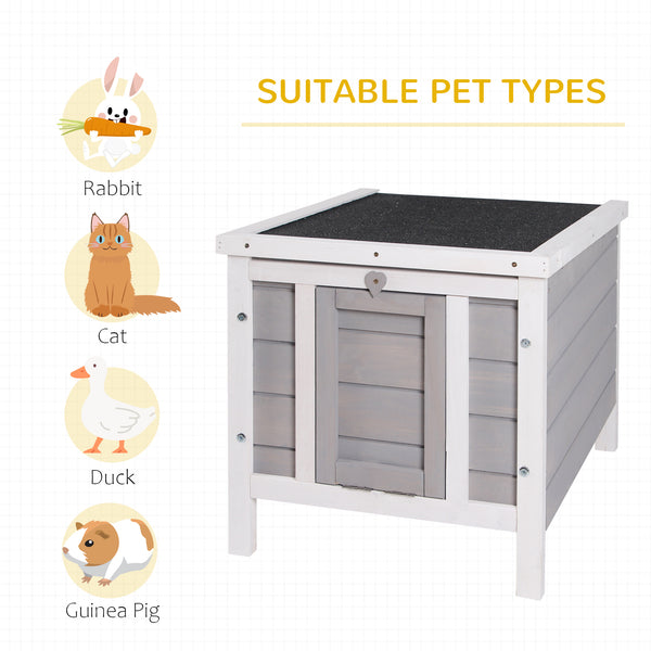 Wooden hutch with waterproof and openable asphalt roof, grey