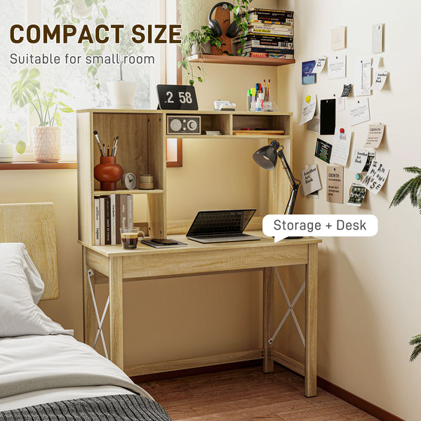 Computer desk with shelf, storage and compartments