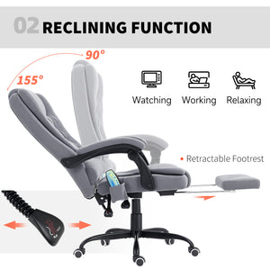 Vinsetto 7-Point Vibrating Massage Chair, Reclining Office Chair with Footrest, Reclining Back, Adjustable Height, Gray