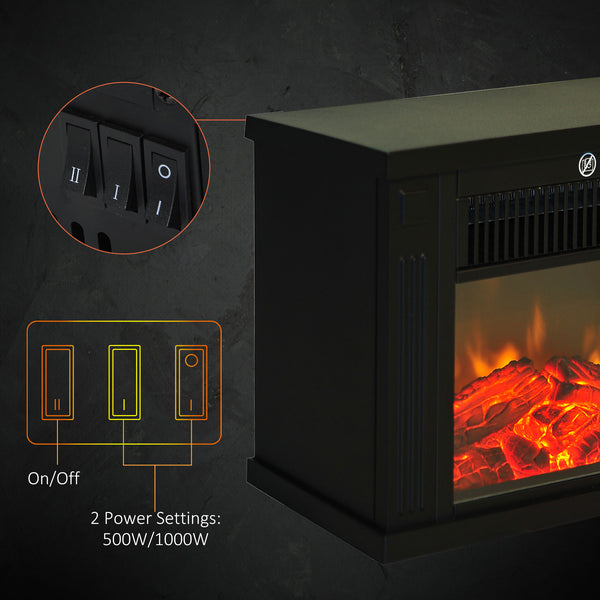 14" 1000W Black Mini Electric Fireplace