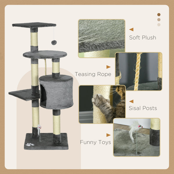 46-inch Multi-Level Cat Tree for Large Adult Cats with Toys and Condo, Gray