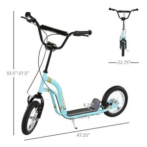 Inflatable wheel scooter with double brake, 30 cm front wheel, blue