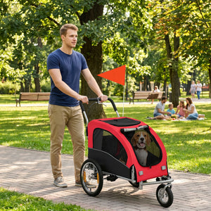 2-in-1 dog bike trailer and stroller, red