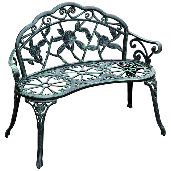 Antique Rose Style Cast Aluminum Outdoor Garden Bench Green