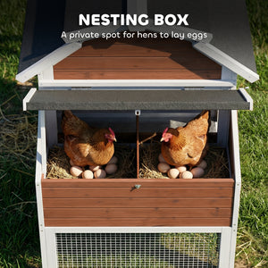 Wooden chicken coop with run, removable tray, nest box and waterproof asphalt roof