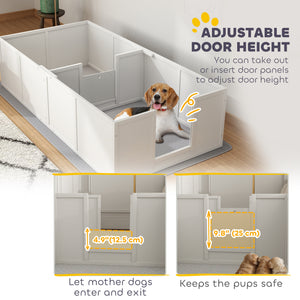 Whelping box with adjustable and removable door