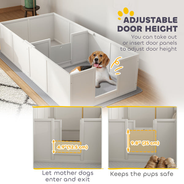Whelping box with adjustable and removable door