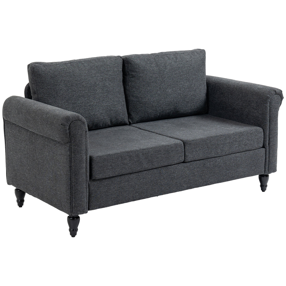 Vintage Upholstered 2 Seater Sofa with Rolled Arms, Dark Grey