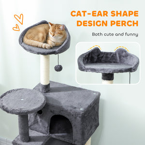160cm Cat Tree with Scratching Posts, Cabins, Soft Perches, Hammock, Ladder, Dark Grey