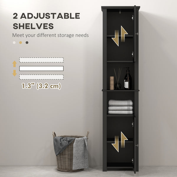 Freestanding bathroom storage unit with shelves and 2 cupboards, black